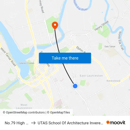 No.79 High St to UTAS School Of Architecture Inveresk map