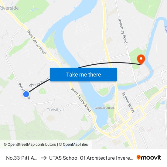 No.33 Pitt Ave to UTAS School Of Architecture Inveresk map