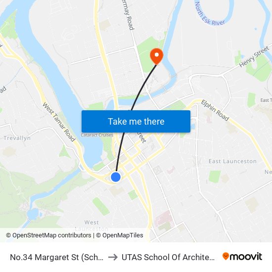 No.34 Margaret St (School Bus Only) to UTAS School Of Architecture Inveresk map
