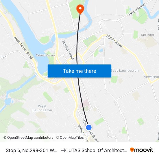 Stop 6, No.299-301 Wellington St to UTAS School Of Architecture Inveresk map