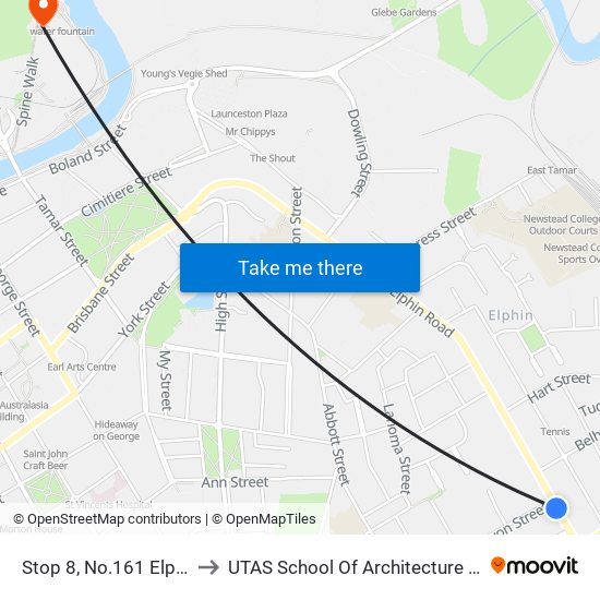 Stop 8, No.161 Elphin Rd to UTAS School Of Architecture Inveresk map