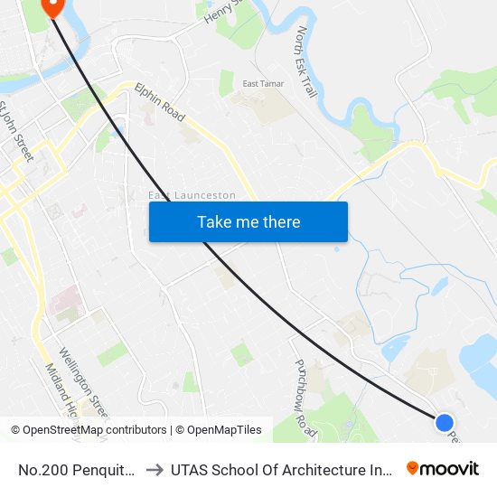 No.200 Penquite Rd to UTAS School Of Architecture Inveresk map