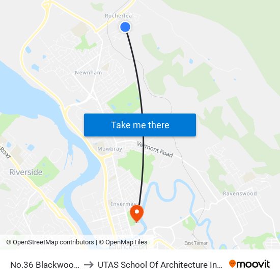 No.36 Blackwood Dr to UTAS School Of Architecture Inveresk map