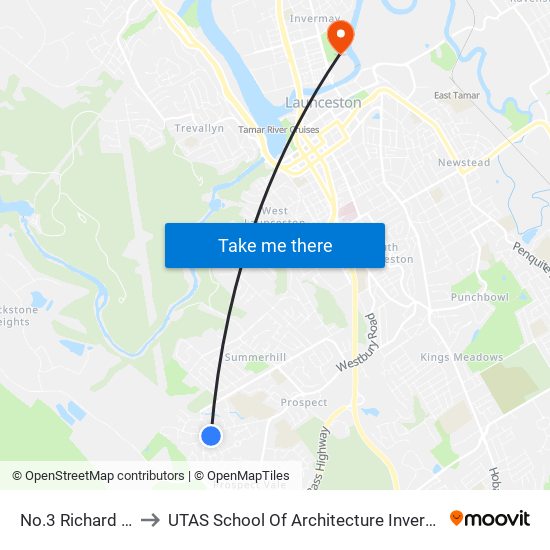 No.3 Richard St to UTAS School Of Architecture Inveresk map