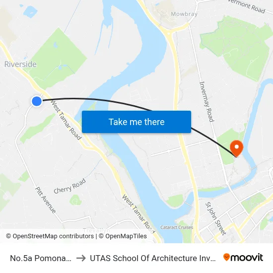 No.5a Pomona Rd to UTAS School Of Architecture Inveresk map