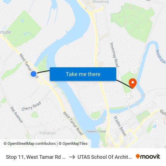 Stop 11, West Tamar Rd (Past Forest Rd) to UTAS School Of Architecture Inveresk map