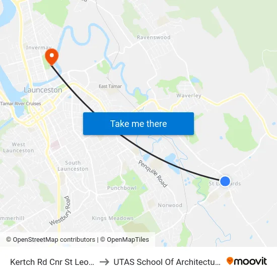 Kertch Rd Cnr St Leonards Rd to UTAS School Of Architecture Inveresk map
