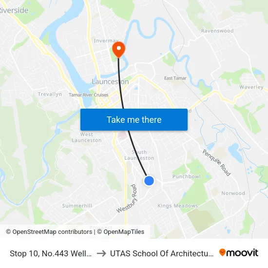 Stop 10, No.443 Wellington St to UTAS School Of Architecture Inveresk map