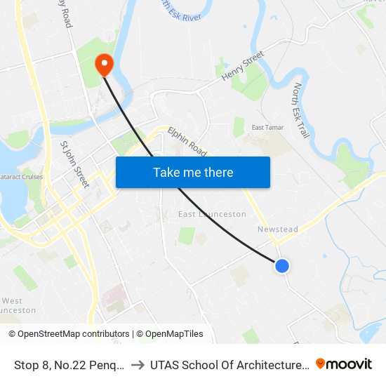 Stop 8, No.22 Penquite Rd to UTAS School Of Architecture Inveresk map