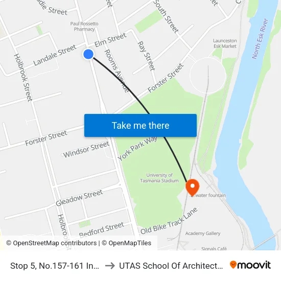 Stop 5, No.157-161 Invermay Rd to UTAS School Of Architecture Inveresk map