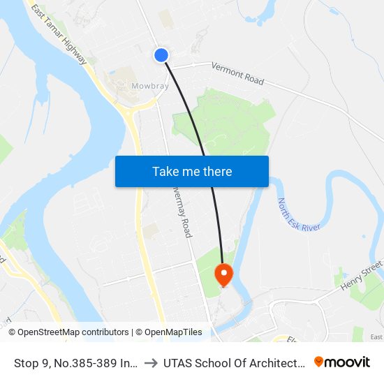 Stop 9, No.385-389 Invermay Rd to UTAS School Of Architecture Inveresk map
