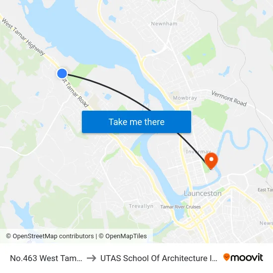 No.463 West Tamar Rd to UTAS School Of Architecture Inveresk map