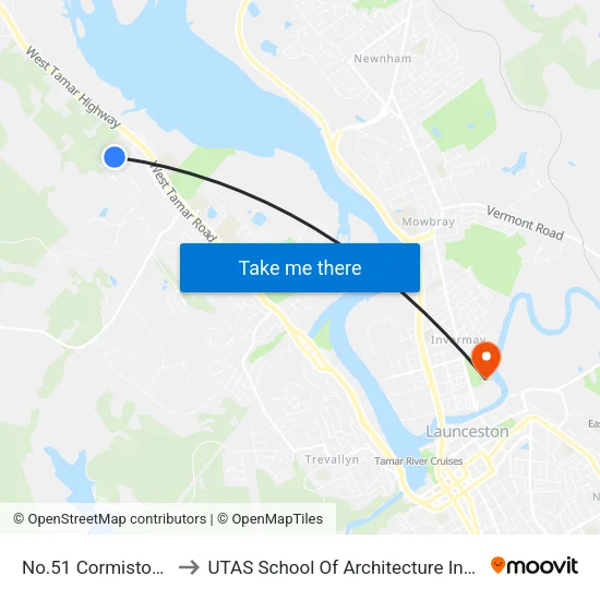 No.51 Cormiston Rd to UTAS School Of Architecture Inveresk map