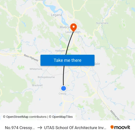 No.974 Cressy Rd to UTAS School Of Architecture Inveresk map