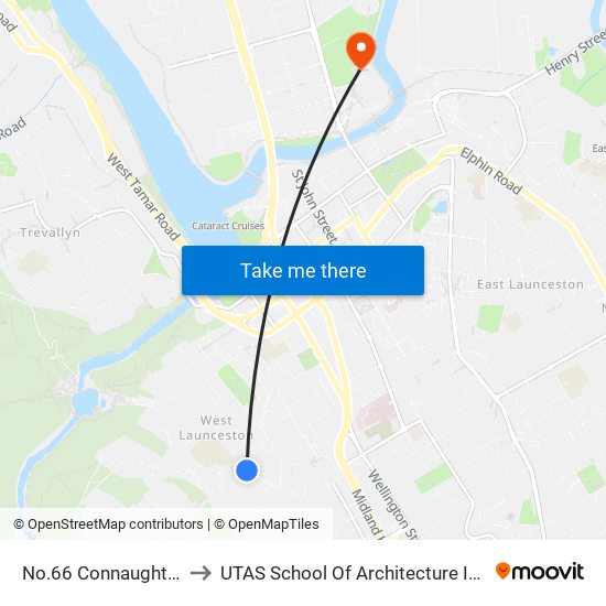 No.66 Connaught Cres to UTAS School Of Architecture Inveresk map