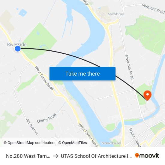 No.280 West Tamar Rd to UTAS School Of Architecture Inveresk map