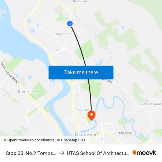 Stop 33, No.2 Tompsons Lane to UTAS School Of Architecture Inveresk map