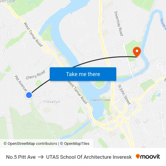 No.5 Pitt Ave to UTAS School Of Architecture Inveresk map