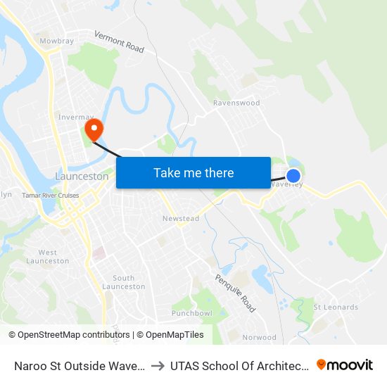 Naroo St Outside Waverley Primary to UTAS School Of Architecture Inveresk map