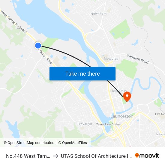 No.448 West Tamar Rd to UTAS School Of Architecture Inveresk map