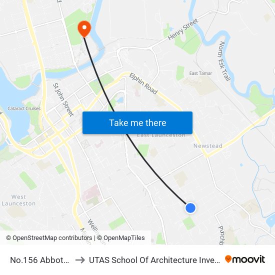 No.156 Abbott St to UTAS School Of Architecture Inveresk map