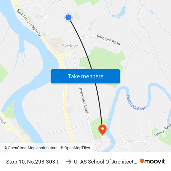 Stop 10, No.298-308 Invermay Rd to UTAS School Of Architecture Inveresk map