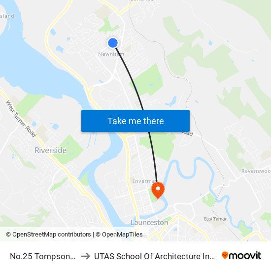 No.25 Tompsons Ln to UTAS School Of Architecture Inveresk map