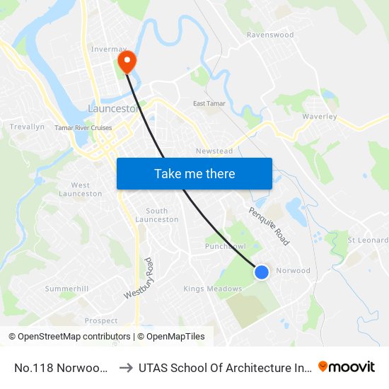 No.118 Norwood Ave to UTAS School Of Architecture Inveresk map