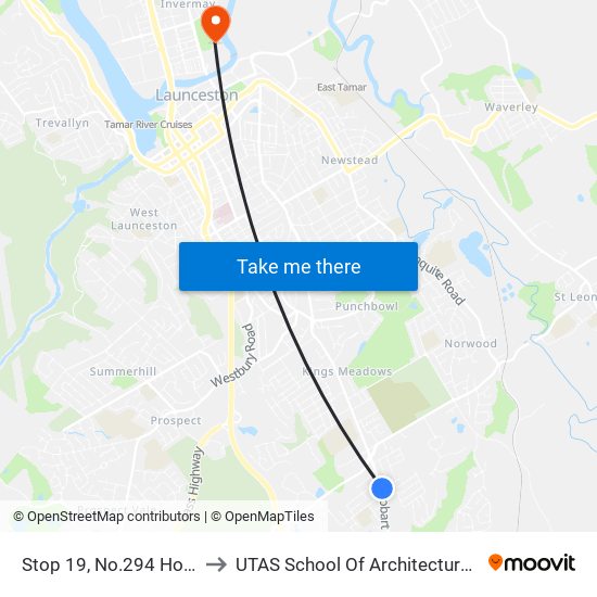 Stop 19, No.294 Hobart Rd to UTAS School Of Architecture Inveresk map