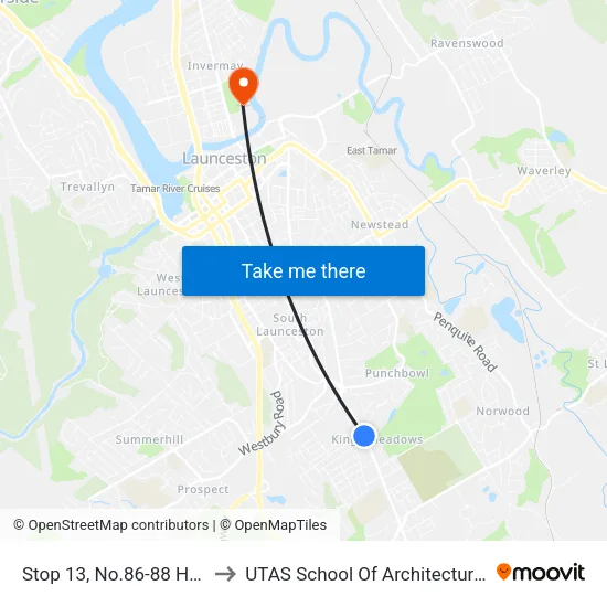 Stop 13, No.86-88 Hobart Rd to UTAS School Of Architecture Inveresk map