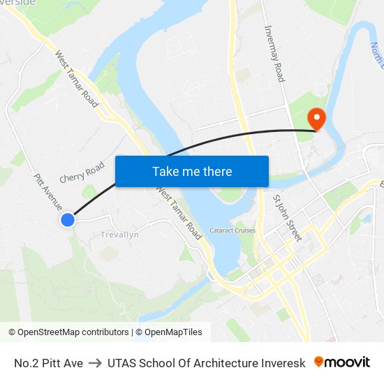 No.2 Pitt Ave to UTAS School Of Architecture Inveresk map