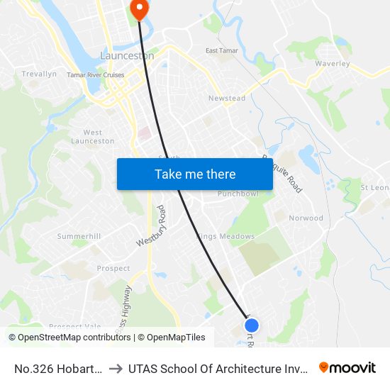 No.326 Hobart Rd to UTAS School Of Architecture Inveresk map