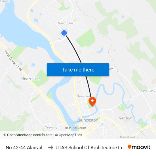 No.42-44 Alanvale Rd to UTAS School Of Architecture Inveresk map