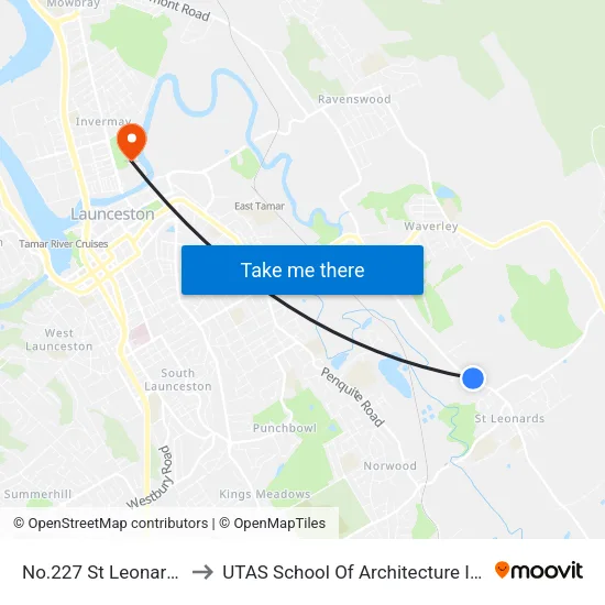 No.227 St Leonards Rd to UTAS School Of Architecture Inveresk map