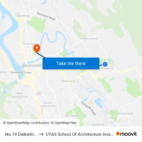 No.19 Dalkieth St to UTAS School Of Architecture Inveresk map