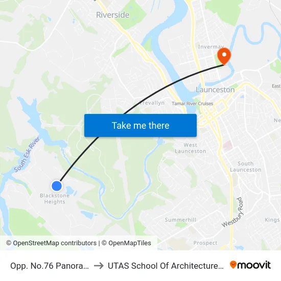 Opp. No.76 Panorama Rd to UTAS School Of Architecture Inveresk map