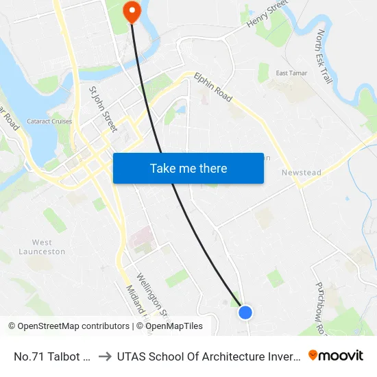 No.71 Talbot Rd to UTAS School Of Architecture Inveresk map