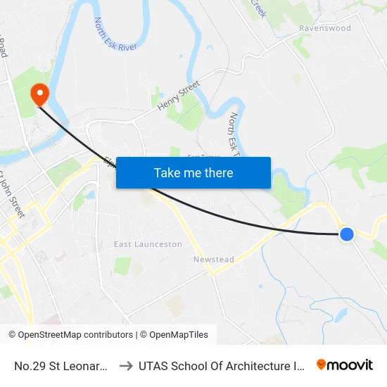 No.29 St Leonards Rd to UTAS School Of Architecture Inveresk map