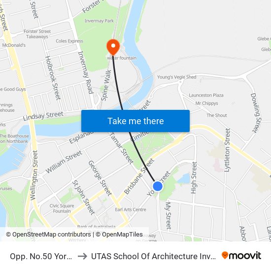 Opp. No.50 York St to UTAS School Of Architecture Inveresk map