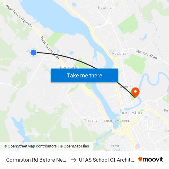 Cormiston Rd Before New Ecclestone Rd to UTAS School Of Architecture Inveresk map