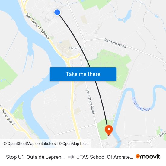 Stop U1, Outside Leprena, Newnham Dr to UTAS School Of Architecture Inveresk map