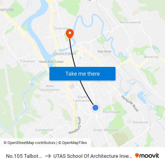 No.105 Talbot Rd to UTAS School Of Architecture Inveresk map