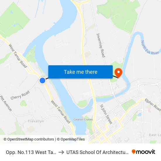 Opp. No.113 West Tamar Hwy to UTAS School Of Architecture Inveresk map