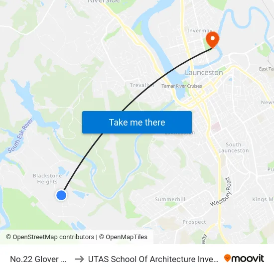 No.22 Glover Ave to UTAS School Of Architecture Inveresk map