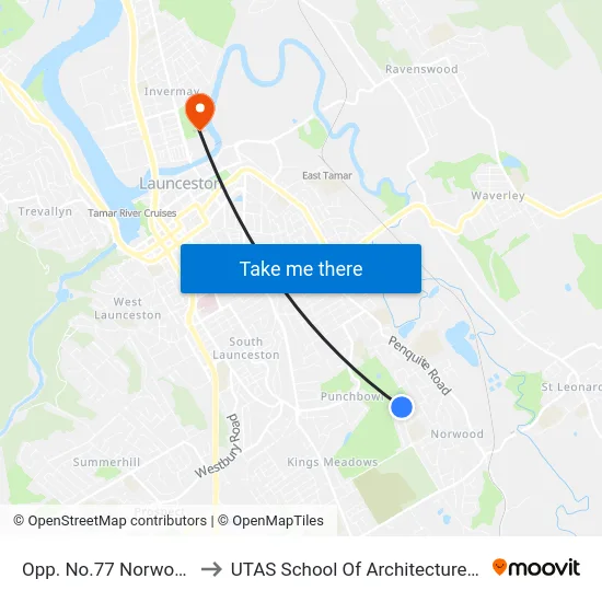Opp. No.77 Norwood Ave to UTAS School Of Architecture Inveresk map