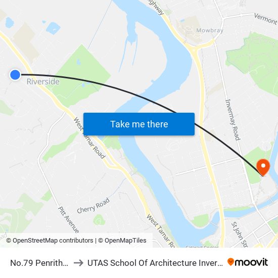 No.79 Penrith St to UTAS School Of Architecture Inveresk map