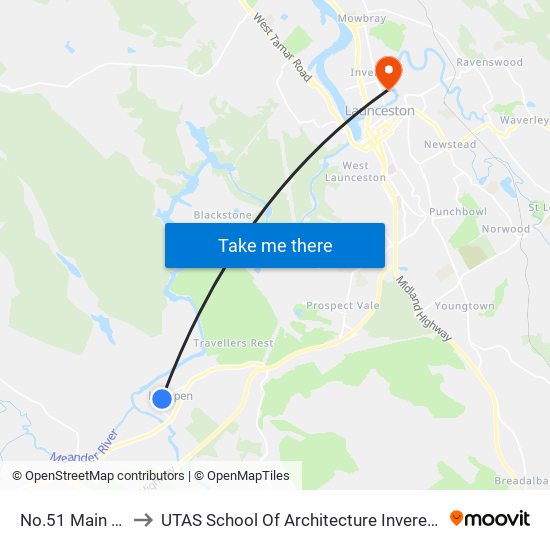 No.51 Main St to UTAS School Of Architecture Inveresk map