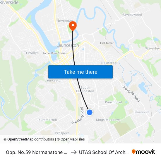 Opp. No.59 Normanstone Rd (School Bus Only) to UTAS School Of Architecture Inveresk map