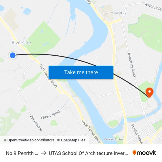 No.9 Penrith St to UTAS School Of Architecture Inveresk map