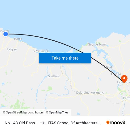 No.143 Old Bass Hwy to UTAS School Of Architecture Inveresk map